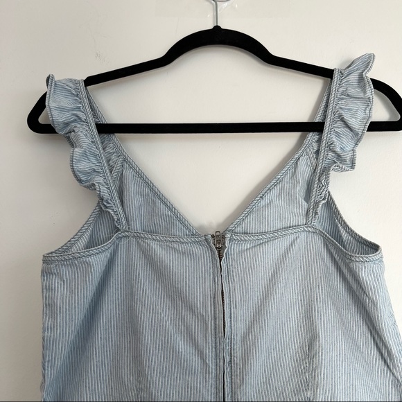 Madewell Blue & White Striped Surplus Ruffle Neckline Short Romper Playsuit SZ 2 - Picture 11 of 15